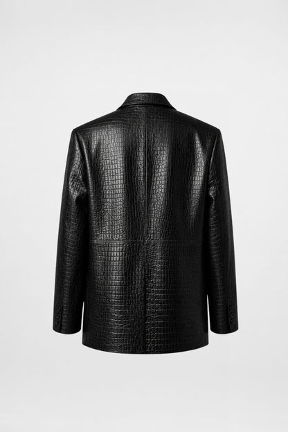 skinn blazer svart
